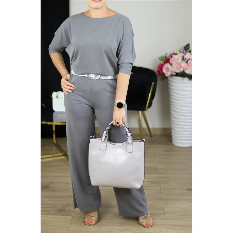 Elegantes Damen 3-teiliges Herbst-Set – Cardigan, Shirt & Wide-Leg-Hose